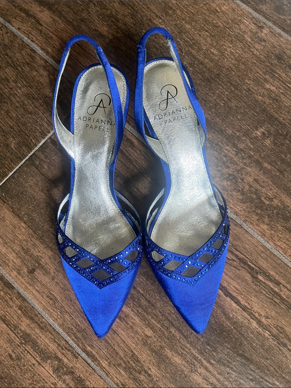 Adrianna Papell Royal Blue Satin Slingback Pointed Toe Heels